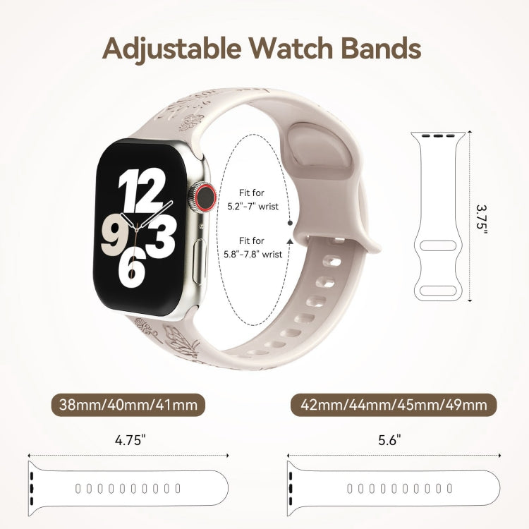 For Apple Watch 42mm Butterfly Flower Embossed Silicone Watch Band(Starlight) - free shipping - PMC TechLife - Order now!