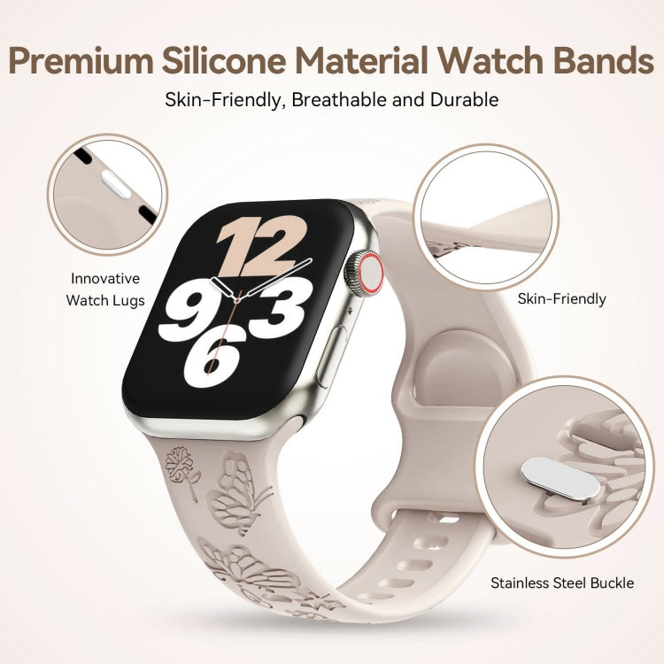 For Apple Watch 42mm Butterfly Flower Embossed Silicone Watch Band(Starlight) - free shipping - PMC TechLife - Order now!
