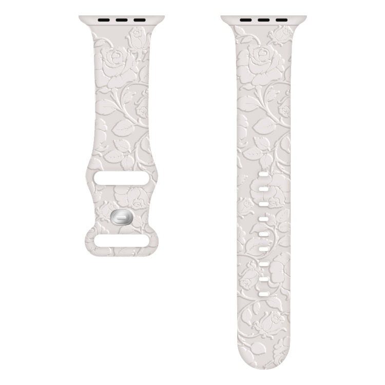 For Apple Watch Series 9 41mm Rose Embossed Silicone Watch Band(Starlight) - Watch Bands by PMC TechLife | Online Shopping South Africa | PMC TechLife