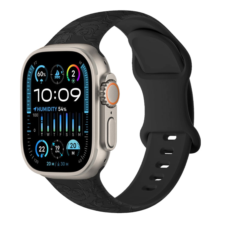 For Apple Watch Ultra 49mm Rose Embossed Silicone Watch Band(Black) - Watch Bands by PMC TechLife | Online Shopping South Africa | PMC TechLife