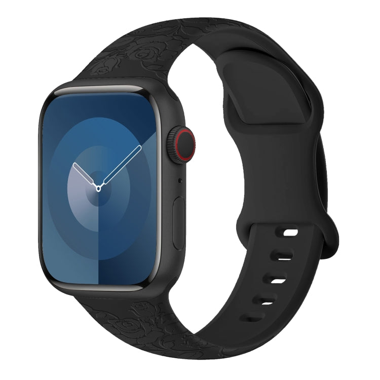 For Apple Watch Series 7 41mm Rose Embossed Silicone Watch Band(Black) - Watch Bands by PMC TechLife | Online Shopping South Africa | PMC TechLife