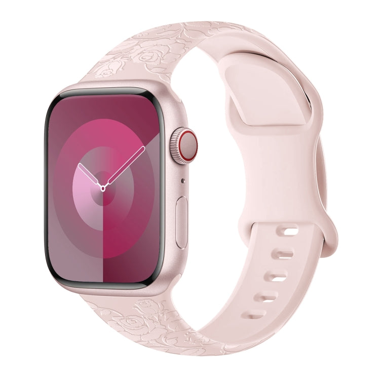 For Apple Watch SE 44mm Rose Embossed Silicone Watch Band(Pink) - Watch Bands by PMC TechLife | Online Shopping South Africa | PMC TechLife