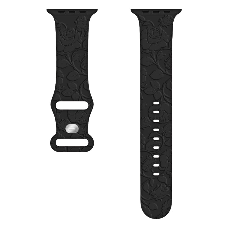 For Apple Watch Series 6 44mm Rose Embossed Silicone Watch Band(Black) - Watch Bands by PMC TechLife | Online Shopping South Africa | PMC TechLife