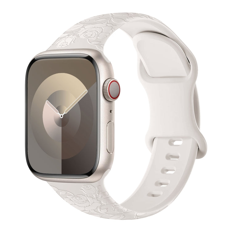 For Apple Watch Series 2 38mm Rose Embossed Silicone Watch Band(Starlight) - Watch Bands by PMC TechLife | Online Shopping South Africa | PMC TechLife