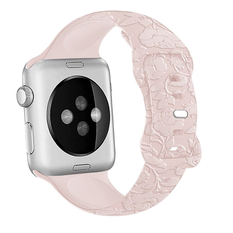 For Apple Watch 42mm Rose Embossed Silicone Watch Band(Pink) - Watch Bands by PMC TechLife | Online Shopping South Africa | PMC TechLife