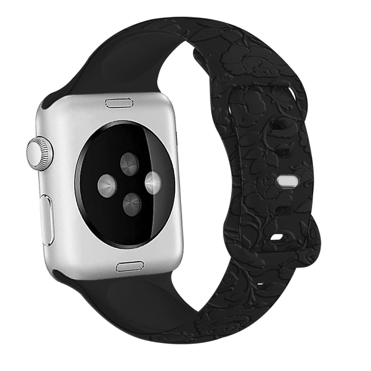 For Apple Watch 38mm Rose Embossed Silicone Watch Band(Black) - Watch Bands by PMC TechLife | Online Shopping South Africa | PMC TechLife