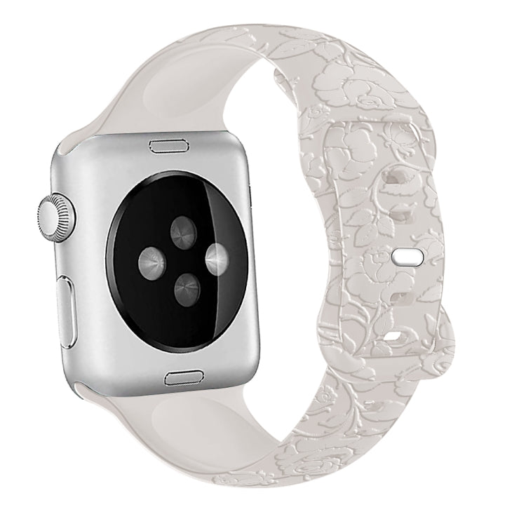 For Apple Watch 38mm Rose Embossed Silicone Watch Band(Starlight) - Watch Bands by PMC TechLife | Online Shopping South Africa | PMC TechLife