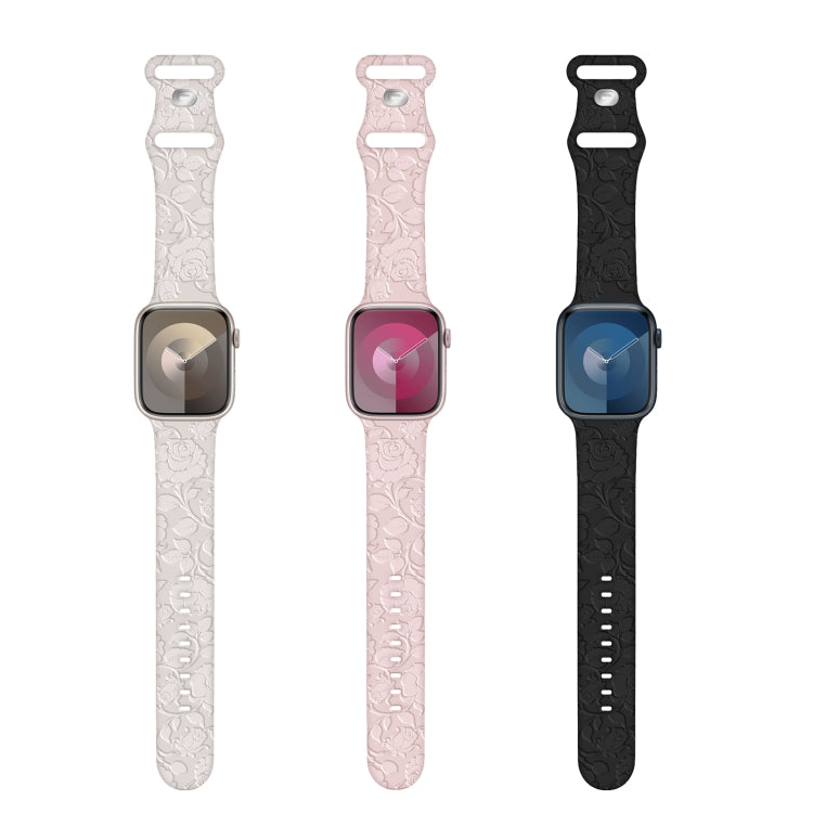 For Apple Watch Series 4 44mm Rose Embossed Silicone Watch Band(Starlight) - Watch Bands by PMC TechLife | Online Shopping South Africa | PMC TechLife