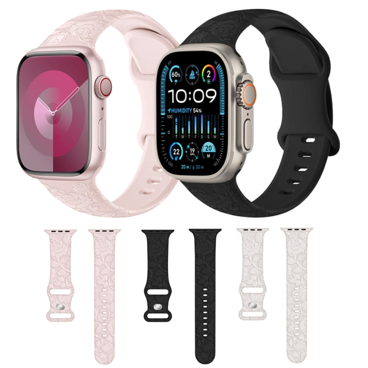 For Apple Watch 42mm Rose Embossed Silicone Watch Band(Starlight) - Watch Bands by PMC TechLife | Online Shopping South Africa | PMC TechLife