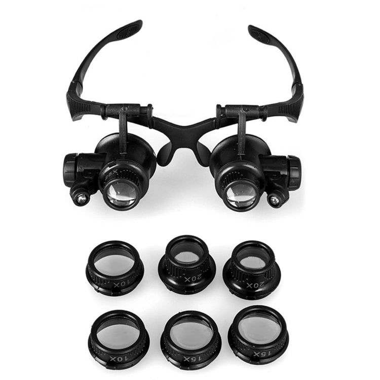 10X 15X 20X 25X Double Eye Glasses Lens Jeweler Watch Repair Head Magnifier with 2 LED Lights(Black) - Glasses Style by PMC Jewellery | Online Shopping South Africa | PMC Jewellery