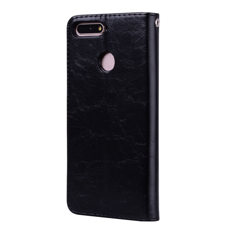 Business Style Oil Wax Texture Horizontal Flip Leather Case for Huawei Honor 7A (with fingerprint hole), with Holder & Card Slots & Wallet(Black) - Honor Cases by PMC Jewellery | Online Shopping South Africa | PMC Jewellery