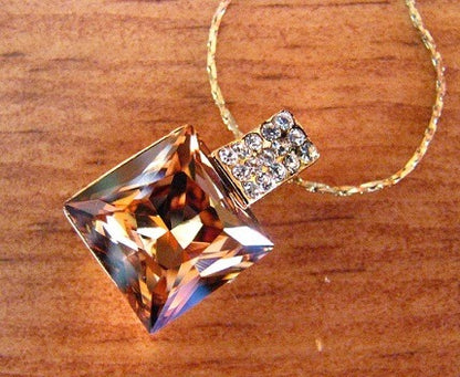 Beige Square Crystal Pendant Necklace