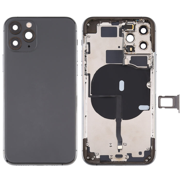 Battery Back Cover (with Side Keys & Card Tray & Power + Volume Flex Cable & Wireless Charging Module) for iPhone 11 Pro(Black) - Back Cover by PMC TechLife | Online Shopping South Africa | PMC TechLife
