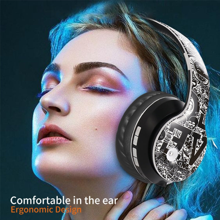 B1 Graffiti Pattern Wireless Bluetooth V5.0 Headset (Black Silver) - Headset & Headphone by PMC TechLife | Online Shopping South Africa | PMC TechLife