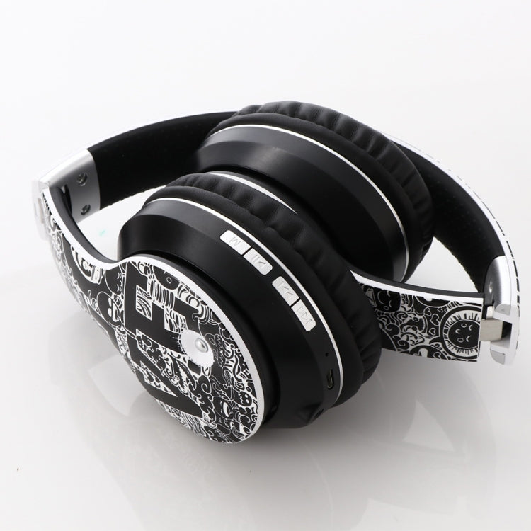 B1 Graffiti Pattern Wireless Bluetooth V5.0 Headset (Black Silver) - Headset & Headphone by PMC Jewellery | Online Shopping South Africa | PMC Jewellery