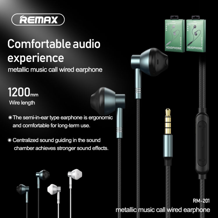 REMAX RM-201 In-Ear Stereo Metal Music Earphone with Wire Control + MIC, Support Hands-free(Silver) - Normal Style Earphone by REMAX | Online Shopping South Africa | PMC Jewellery