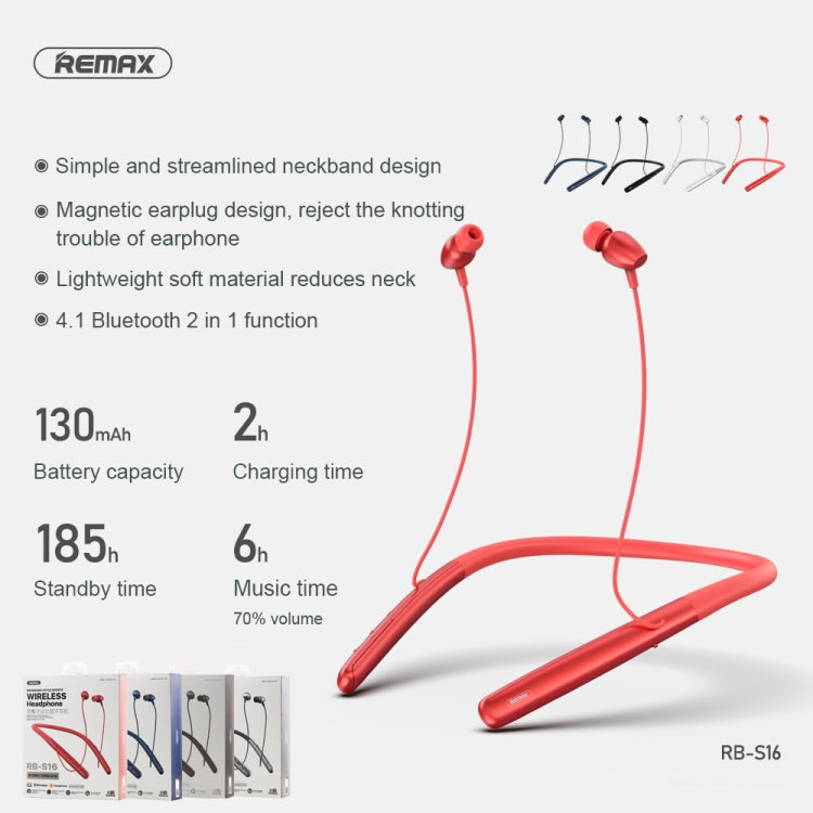 REMAX RB-S16 Wireless Neck-mounted Sports V4.2 Bluetooth Earphone (Black) - Neck-mounted Earphone by REMAX | Online Shopping South Africa | PMC Jewellery