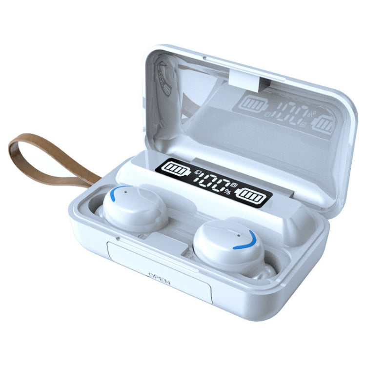 F9-5C LED Light + Digital Display Noise Reduction Bluetooth Earphone with Hand Strap(White) - Bluetooth Earphone by PMC TechLife | Online Shopping South Africa | PMC TechLife