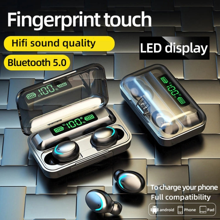 F9-5C Four-bar Breathing Light + Digital Display Noise Reduction Bluetooth Earphone(White) - Bluetooth Earphone by PMC TechLife | Online Shopping South Africa | PMC TechLife
