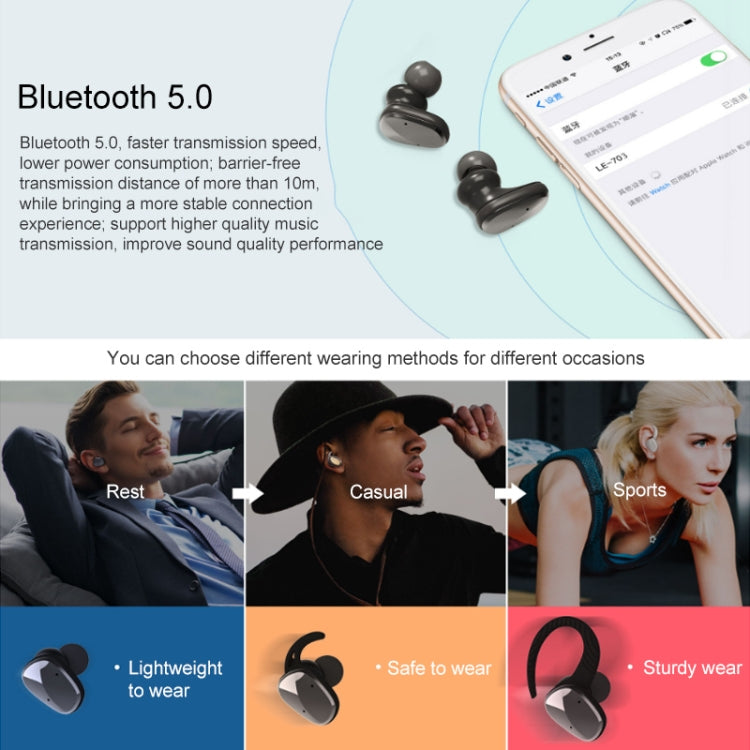 LE-703 Bluetooth 5.0 Waterproof True Wireless Sports Bluetooth Earphone (White) - TWS Earphone by PMC Jewellery | Online Shopping South Africa | PMC Jewellery