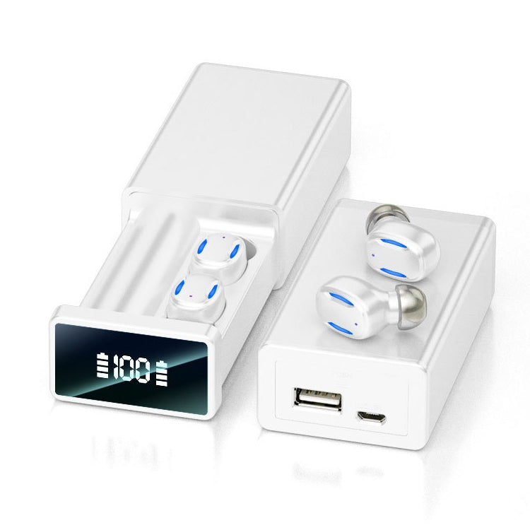 A22 English Version Pull-out Digital Display Bluetooth Earphone with Magnetic Charging Box, Support Touch Light & Power Bank (White) - Bluetooth Earphone by PMC TechLife | Online Shopping South Africa | PMC TechLife