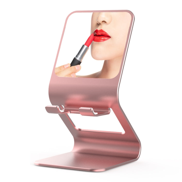 Universal Mobile Phone / Tablet PC Multifunctional Metal Desktop Stand with Makeup Mirror (Pink) - Desktop Holder by PMC Jewellery | Online Shopping South Africa | PMC Jewellery