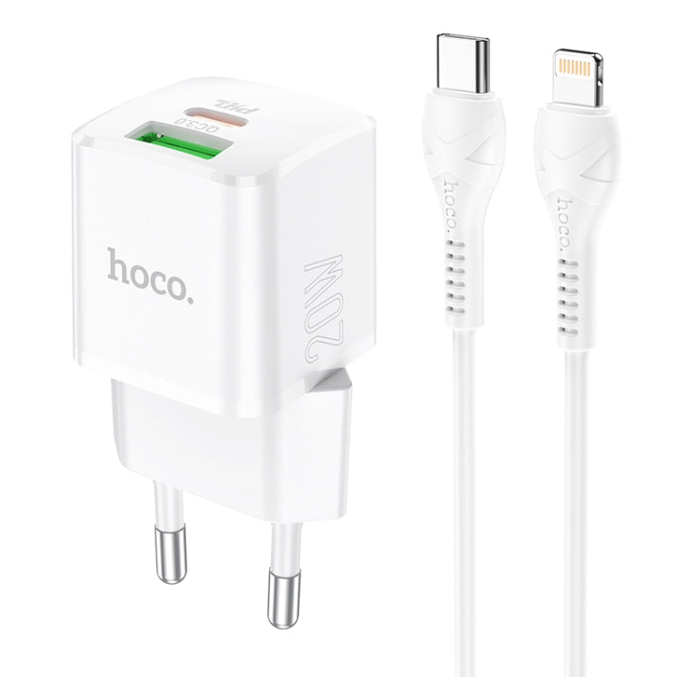 hoco N20 PD 20W Type-C / USB-C + QC 3.0 USB Mini Dual Fast Charger with Type-C / USB-C to 8 Pin Data Cable , EU Plug (White) - USB Charger by hoco | Online Shopping South Africa | PMC Jewellery