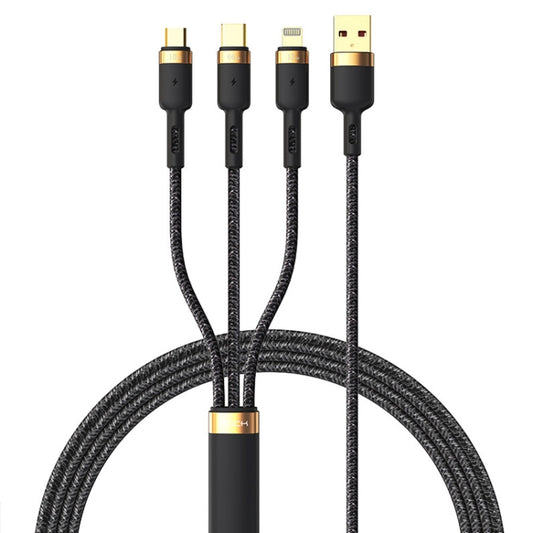 ROCK G18 Flash Charging Series 66W USB to 8 Pin + USB-C / Type-C + Micro USB Data Cable, Cable Length: 1.2cm (Black) - Multifunction Cable by ROCK | Online Shopping South Africa | PMC Jewellery