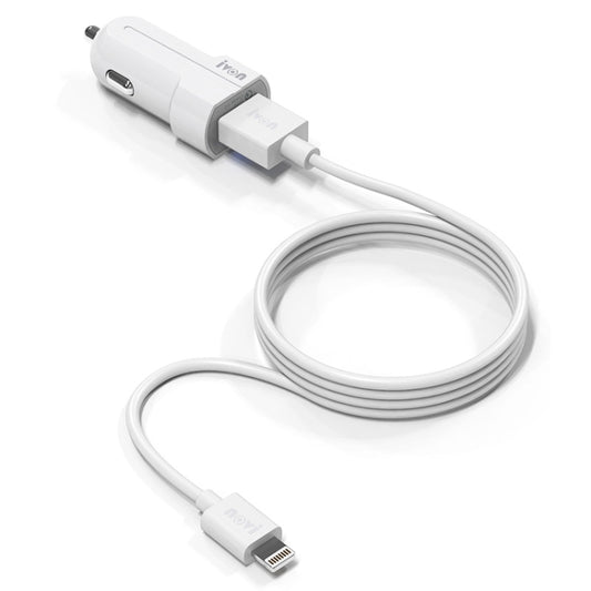 IVON CC13 QC 3.0 Fast Charging Car Charger Set with 8 Pin Charging Cable (White) - Car Charger by IVON | Online Shopping South Africa | PMC Jewellery | Buy Now Pay Later Mobicred