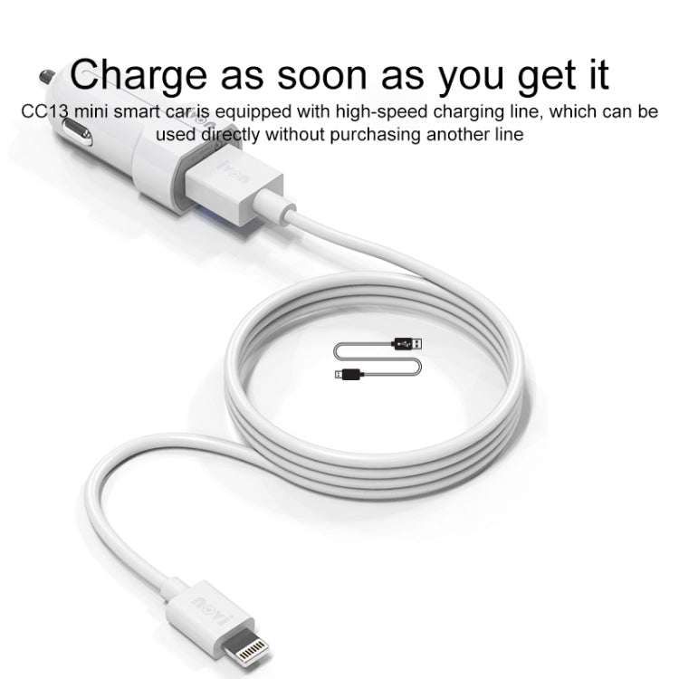 IVON CC13 QC 3.0 Fast Charging Car Charger Set with 8 Pin Charging Cable (White) - Car Charger by IVON | Online Shopping South Africa | PMC Jewellery