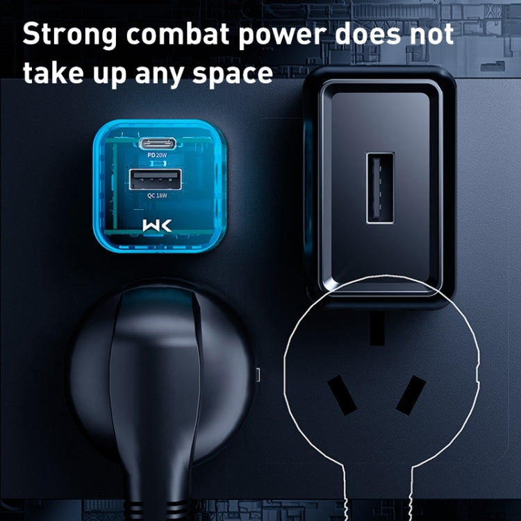 WK WP-U149 20W USB+USB-C/Type-C Dual Port Transparent Charger, Specifications: US Plug (Black) - USB Charger by WK | Online Shopping South Africa | PMC TechLife | Buy Now Pay Later Mobicred