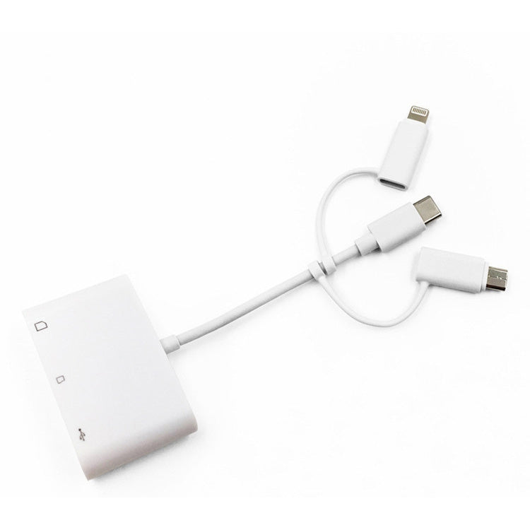 3 in 1 8-Pin And Micro USB And Type-C to TF & SD Card Reader USB OTG Extender Adapter (White) - Converter & Adapter by PMC TechLife | Online Shopping South Africa | PMC TechLife
