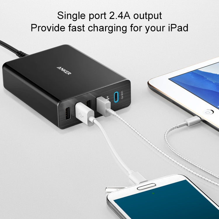 ANKER 2.4A USB-C / Type-C Power Delivery PD + 4 Ports Wall Changer for Mobile Phones / Tables / Macbooks, US Plug(Black) - Multifunction Charger by ANKER | Online Shopping South Africa | PMC Jewellery | Buy Now Pay Later Mobicred