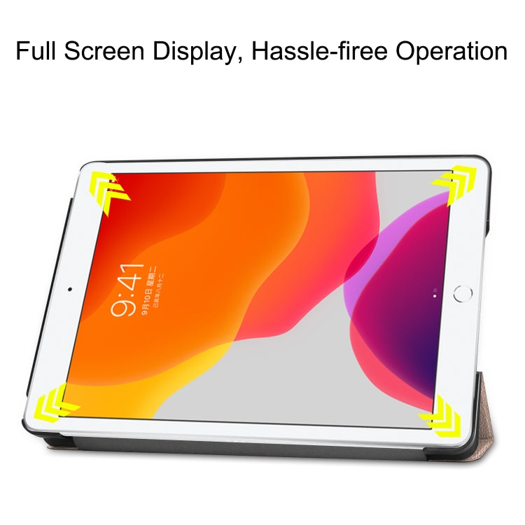 For iPad 10.2 Custer Texture Horizontal Flip Smart PU Leather Case with Sleep / Wake-up Function & Three-folding Holder (Gold) - iPad 10.2 Cases by PMC TechLife | Online Shopping South Africa | PMC TechLife