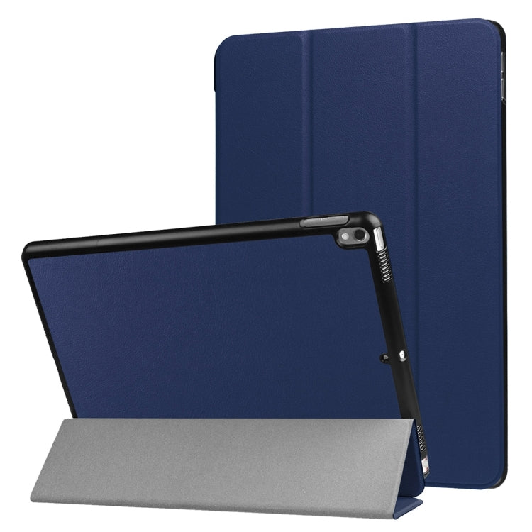For iPad Pro 10.5 inch PU Litchi Texture 3-folding Smart Case Clear Back Cover with Holder(navy) - free shipping - PMC TechLife - Order now!