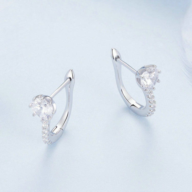 BSE856 Sterling Silver S925 White Gold Plated Simple Zircon Earrings - Stud Earrings & Earrings by PMC Jewellery | Online Shopping South Africa | PMC Jewellery