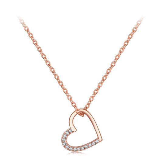 SCN347-C Sterling Silver S925 Zircon Simple Fashion Hollow Heart Shape Necklace(Rose Gold) - Necklaces & Pendants by PMC Jewellery | Online Shopping South Africa | PMC Jewellery