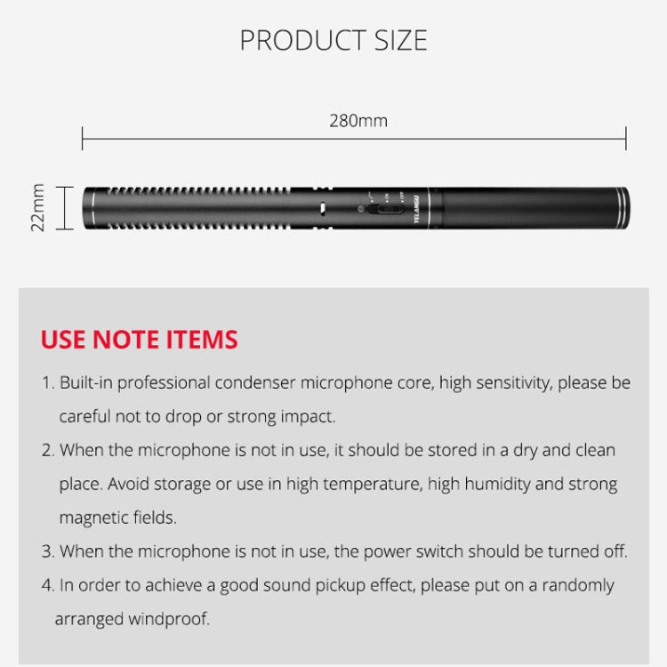 YELANGU YLG9933A MIC07 Professional Interview Condenser Video Shotgun Microphone with 6.5mm Audio Adapter & 3.5mm RXL Audio Cable(Black) - Camera Microphone by YELANGU | Online Shopping South Africa | PMC Jewellery | Buy Now Pay Later Mobicred