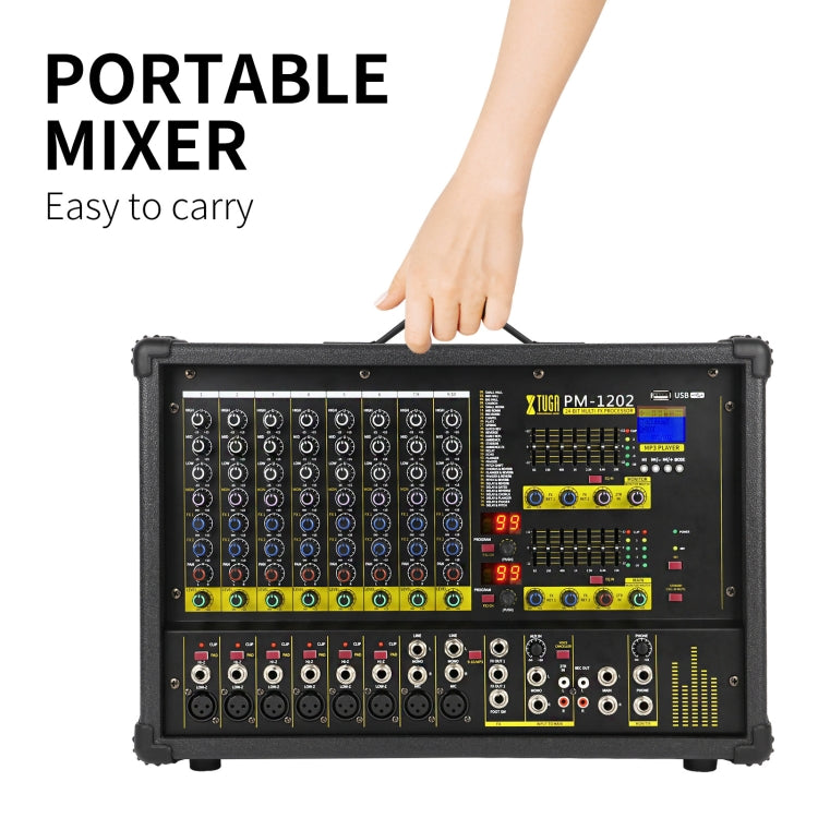 XTUGA PM1202 900W 10 Channel Stage Power Mixer 24Bit Multil-FX Processor Dual 99 DSP Effect DJ Amplifier (UK Plug) - Live Sound Effects Processors by XTUGA | Online Shopping South Africa | PMC TechLife
