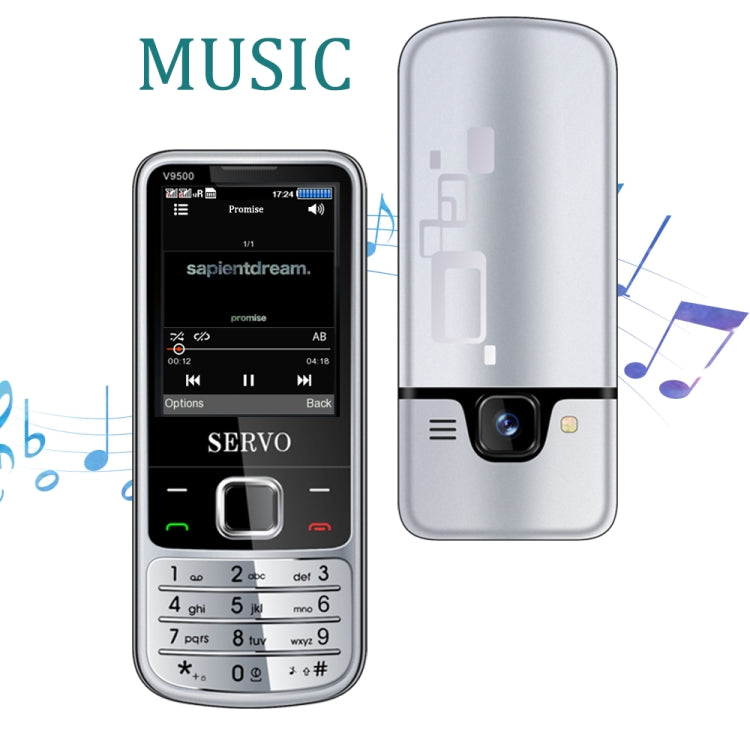 SERVO V9500 Mobile Phone, English Key, 2.4 inch, Spredtrum SC6531CA, 21 Keys, Support Bluetooth, FM, Magic Sound, Flashlight, GSM, Quad SIM(Silver) - SERVO by SERVO | Online Shopping South Africa | PMC Jewellery