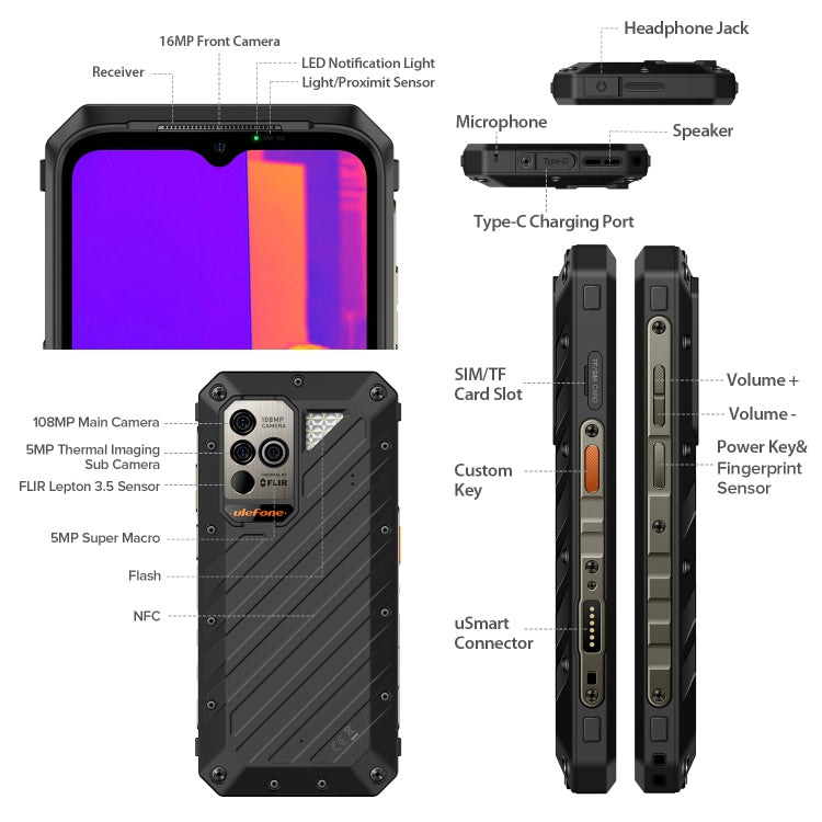 Ulefone Power Armor 19T Rugged Phone, Thermal Imaging Camera, 108MP Camera, 12GB+256GB - Ulefone by Ulefone | Online Shopping South Africa | PMC Jewellery | Buy Now Pay Later Mobicred