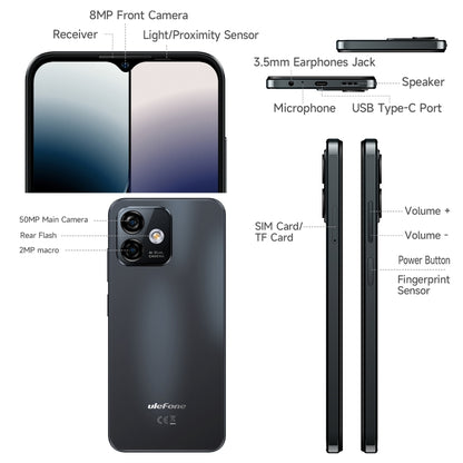 [HK Warehouse] Ulefone Note 16 Pro, 8GB+128GB, Dual Back Cameras, Face ID & Side Fingerprint Identification, 4400mAh Battery, 6.52 inch Android 13 Unisoc T606 OctaCore up to 1.6GHz, Network: 4G, Dual SIM, OTG(Black) - Ulefone by Ulefone | Online Shopping South Africa | PMC Jewellery