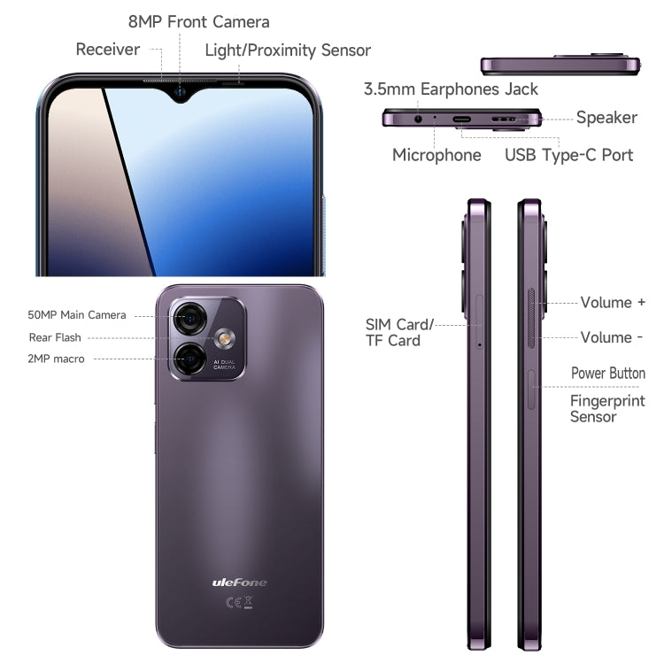 Ulefone Note 16 Pro, 8GB+256GB, Dual Back Cameras, Face ID & Side Fingerprint Identification, 4400mAh Battery, 6.52 inch Android 13 Unisoc T606 Octa Core up to 1.6GHz, Network: 4G, Dual SIM, OTG (Purple) - Ulefone by Ulefone | Online Shopping South Africa | PMC Jewellery | Buy Now Pay Later Mobicred