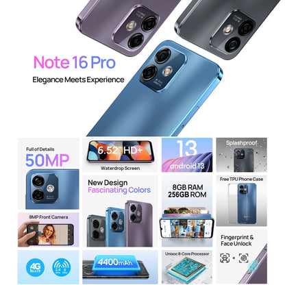 Ulefone Note 16 Pro, 8GB+256GB, Dual Back Cameras, Face ID & Side Fingerprint Identification, 4400mAh Battery, 6.52 inch Android 13 Unisoc T606 Octa Core up to 1.6GHz, Network: 4G, Dual SIM, OTG (Purple) - Ulefone by Ulefone | Online Shopping South Africa | PMC Jewellery | Buy Now Pay Later Mobicred