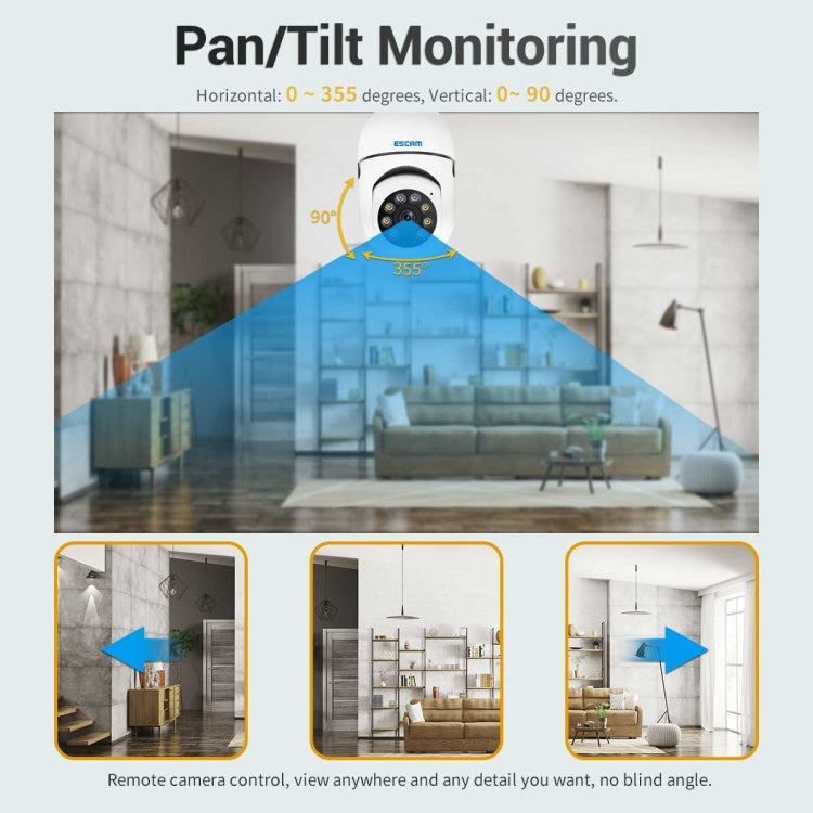 ESCAM PT208 1080P HD Light Bulb WiFi Camera, Support Motion Detection, Two-way Audio, Night Vision, TF Card - free shipping - PMC TechLife - Order now!