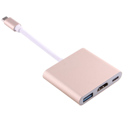 USB-C / Type-C 3.1 Male to USB-C / Type-C 3.1 Female & HDMI Female & USB 3.0 Female Adapter(Gold) - Cable & Adapters by PMC Jewellery | Online Shopping South Africa | PMC Jewellery