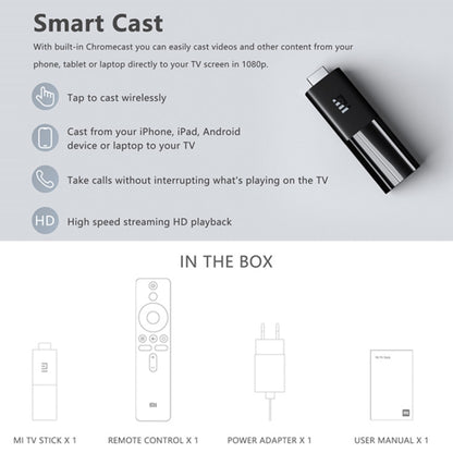 Original Xiaomi Mi Android TV Stick, Quad Core Cotex A53, RAM 1GB + ROM 8GB, Global Version, EU Plug - Android TV Sticks by Xiaomi | Online Shopping South Africa | PMC Jewellery | Buy Now Pay Later Mobicred