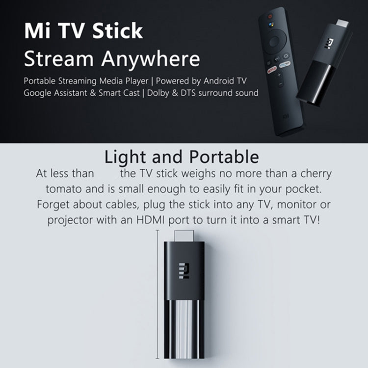 Original Xiaomi Mi Android TV Stick, Quad Core Cotex A53, RAM 1GB + ROM 8GB, Global Version, EU Plug - Android TV Sticks by Xiaomi | Online Shopping South Africa | PMC Jewellery | Buy Now Pay Later Mobicred