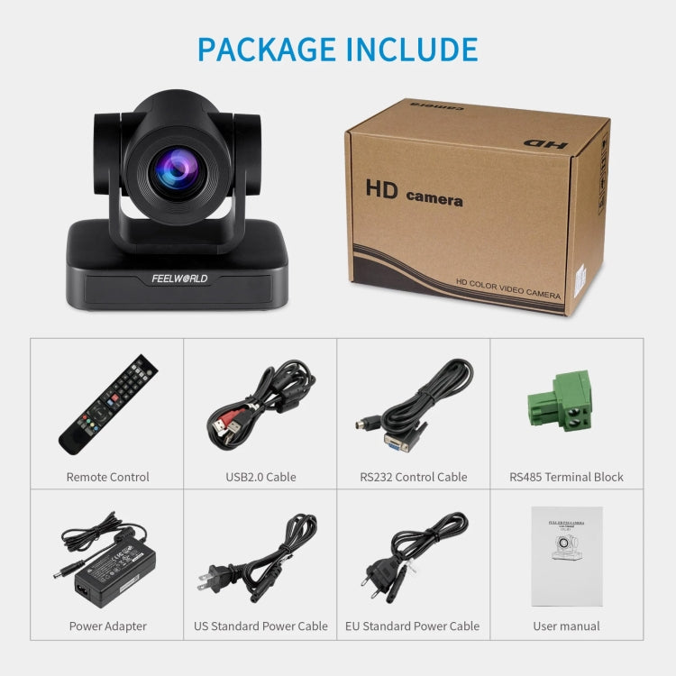 FEELWORLD USB10X 10X Optical Zoom 1080P USB PTZ Video Conference Camera, EU and US Plug(Black) - HD Camera by FEELWORLD | Online Shopping South Africa | PMC Jewellery | Buy Now Pay Later Mobicred