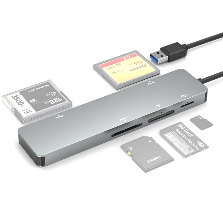 Rocketek CR308 USB3.0 Multi-function Card Reader CF / CFast / SD / MS / TF Card 5 in 1 (Silver Grey) -  by ROCKETEK | Online Shopping South Africa | PMC Jewellery | Buy Now Pay Later Mobicred